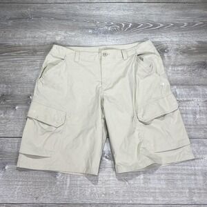 Under Armour Shorts Mens 36 Khaki Cargo Nylon Stretch Quick Dry Loose 1304649